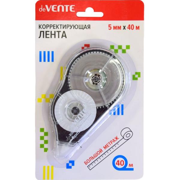 Корректир. лента 5мм х 40м "deVENTE" прозрачный корпус с черным, фронтальный аппликатор, с защитным 