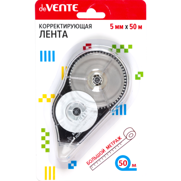 Корректир. лента 5мм х 50м "deVENTE" прозрачный корпус с черным, фронтальный аппликатор, с защитным 