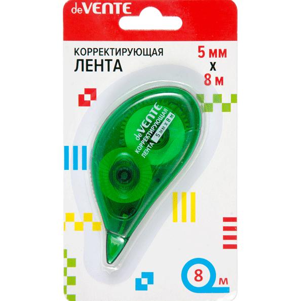 Корректир. лента 5мм х 8м "deVENTE" 3 цвета ассорти (синий, зеленый, оранжевый) фронтальный аппликат