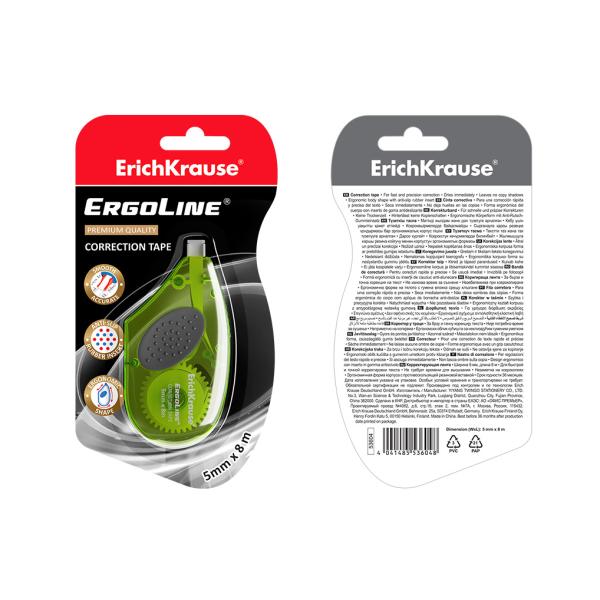 Корректир. лента 5мм х 8м ErichKrause® ErgoLine® с резиновой вставкой, салатовый