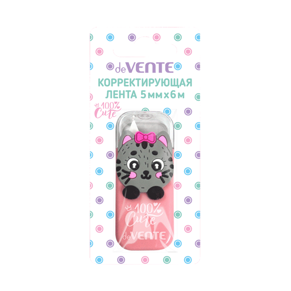 Корректирующая лента "deVENTE. 100% Cute. Cat" 5 ммx06 м, розовый непрозрачный корпус, фронтальный а