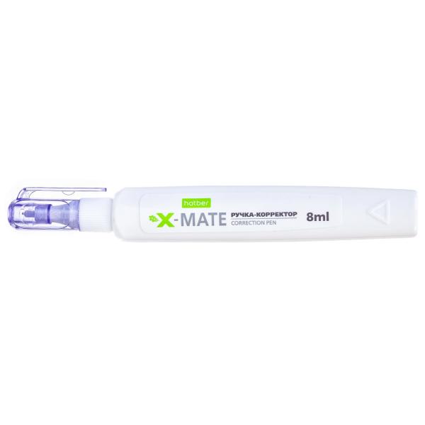 Корректирующая ручка 8 мл Hatber X-Mate с гибрид.наконечником с колпачком и клипом  в картонной Дисп