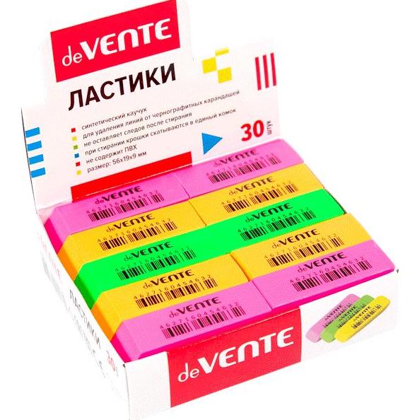 Ластик "deVENTE. Neon" синтетический каучук, прямоугольный скошенный цветной, 56x19x9 мм, dust-free