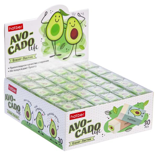 Ластик Hatber "Avocado" PVC прямоугольный 30шт в картонной Дисплей-витрине