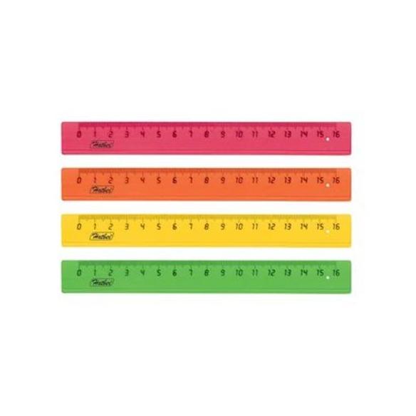 Линейка 16 см Hatber цветная флуоресцентная ассорти