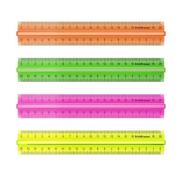 Линейка с держателем ErichKrause® Neon, 20см, ассорти из 4 цветов, в коробке-дисплее