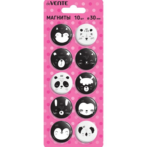 Магниты д/доски 30 мм 10 шт. "deVENTE. Animal faces" в картонном блистере