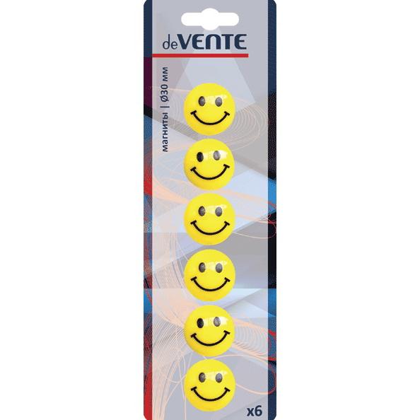 Магниты д/доски 30 мм 6шт. "deVENTE. Smile" желтый цвет, в картонном блистере