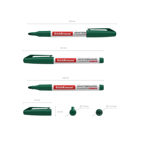 Маркер для доски ErichKrause® W-110, цвет чернил зеленый (в коробке по 12 шт.)