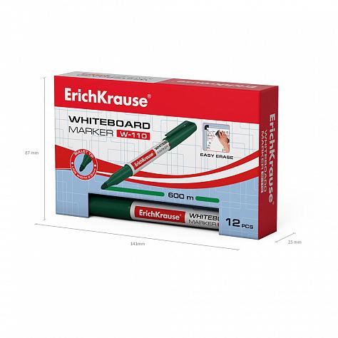 Маркер для доски ErichKrause® W-110, цвет чернил зеленый (в коробке по 12 шт.)