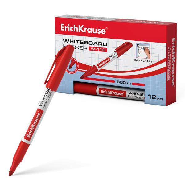 Маркер для доски ErichKrause® W-110, цвет чернил красный (в коробке по 12 шт.)