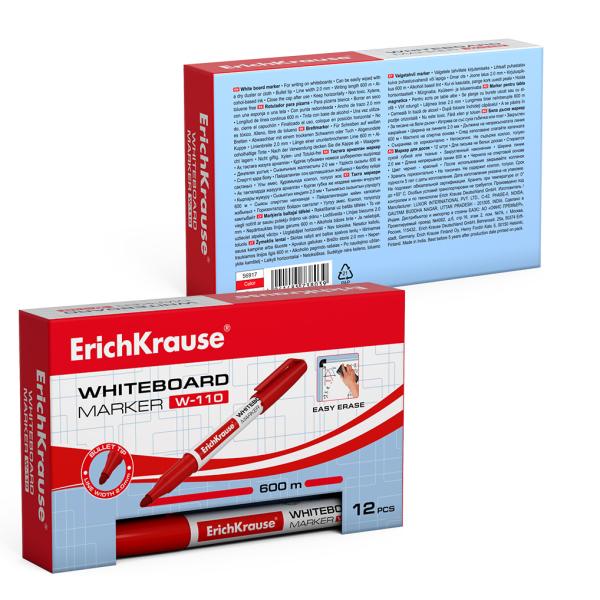 Маркер для доски ErichKrause® W-110, цвет чернил красный (в коробке по 12 шт.)