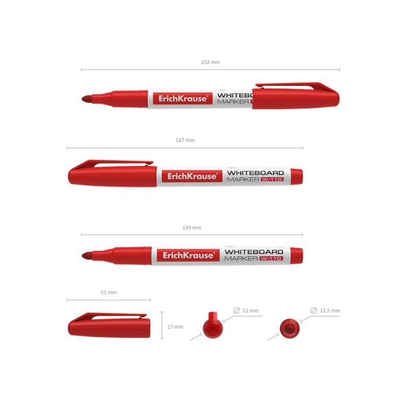 Маркер для доски ErichKrause® W-110, цвет чернил красный (в коробке по 12 шт.)
