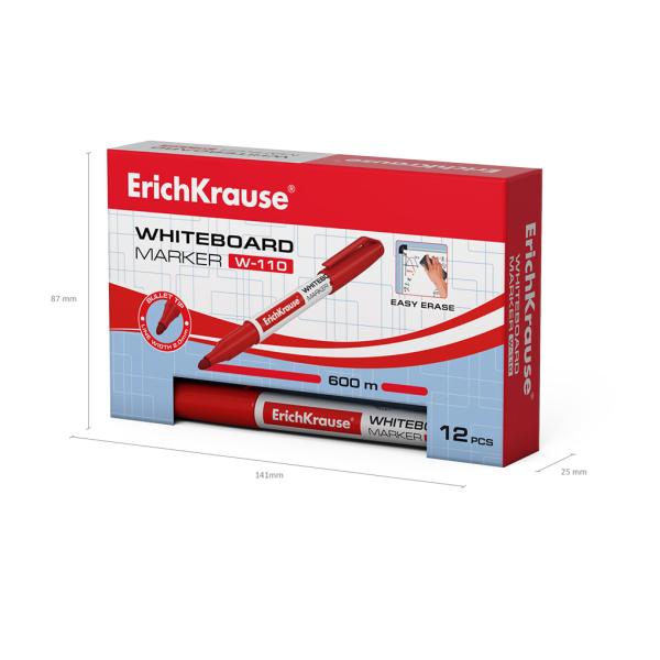 Маркер для доски ErichKrause® W-110, цвет чернил красный (в коробке по 12 шт.)