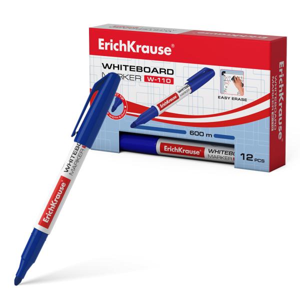 Маркер для доски ErichKrause® W-110, цвет чернил синий (в коробке по 12 шт.)