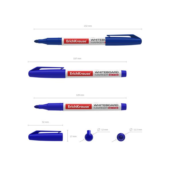 Маркер для доски ErichKrause® W-110, цвет чернил синий (в коробке по 12 шт.)