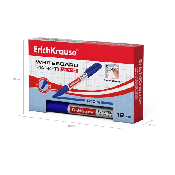 Маркер для доски ErichKrause® W-110, цвет чернил синий (в коробке по 12 шт.)