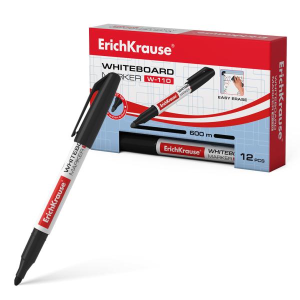 Маркер для доски ErichKrause® W-110, цвет чернил черный (в коробке по 12 шт.)