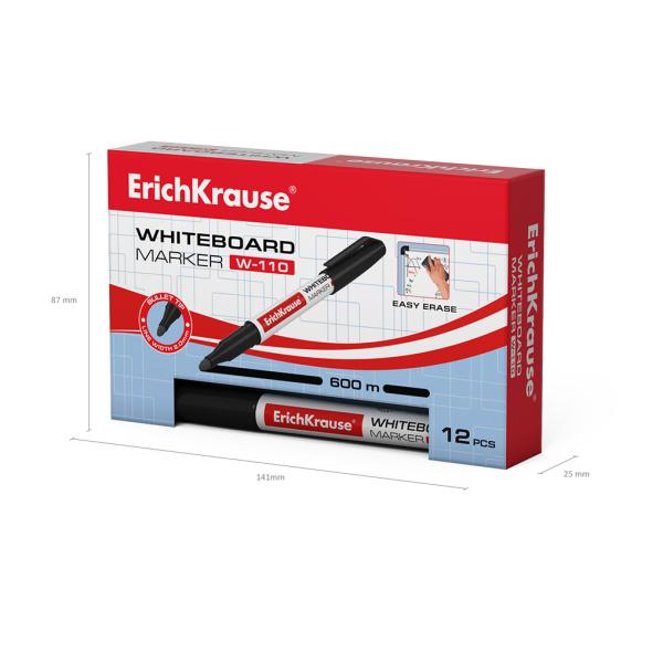 Маркер для доски ErichKrause® W-110, цвет чернил черный (в коробке по 12 шт.)