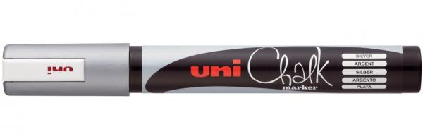 Маркер меловой 2.5 мм Uni PWE-5М, пулевид. серебряный