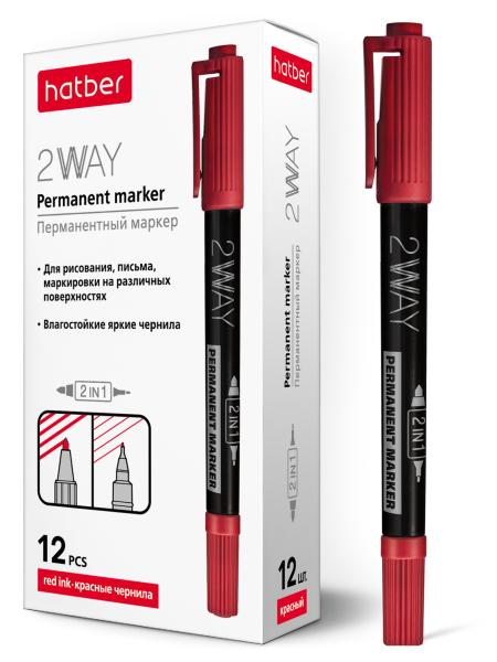 Маркер перманентный 1 мм/0,5 мм Hatber Двухсторонний Красный закругленный пишущий узел