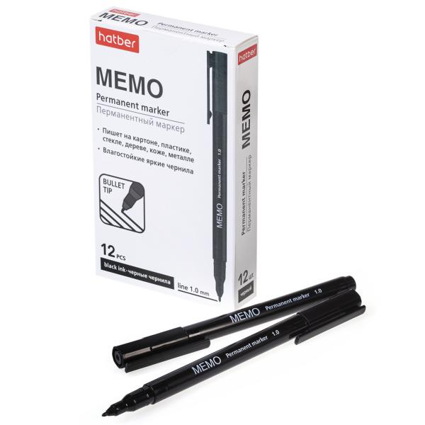 Маркер перманентный Hatber Memo черный закругленный пишущий узел 1мм