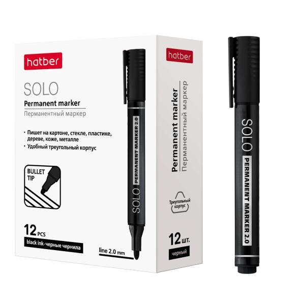 Маркер перманентный Hatber Solo черный закругленный пишущий узел толщина линии 2мм