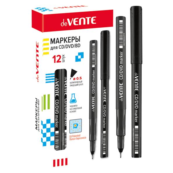 Маркер перманентный для CD/DVD "deVENTE" капиллярный 0,5 мм наконечник, черный
