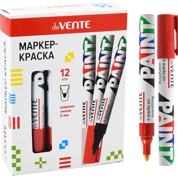 Маркер-краска 2,8  мм "deVENTE" КРАСНЫЙ" круглый алюминиевый корпус, нитро-основа, пулевидный након.