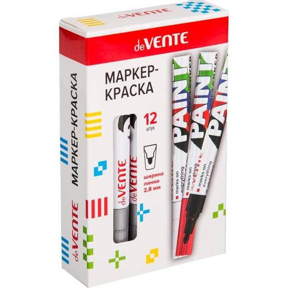 Маркер-краска 2,8 мм "deVENTE" СЕРЕБРИСТЫЙ, алюмин. корпус, с клипом, нитро-основа, пулевид.наконечн