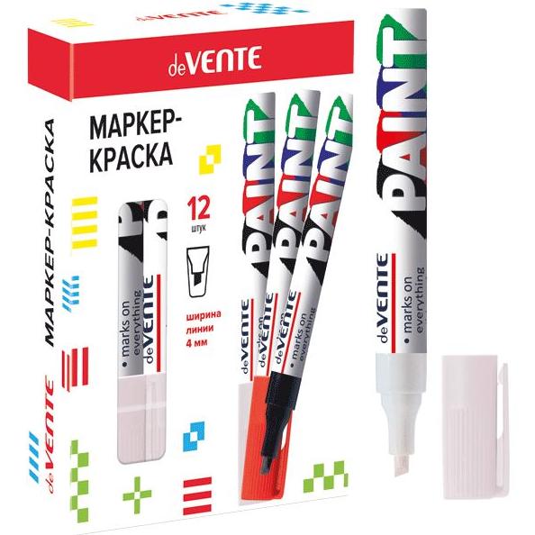Маркер-краска 4 мм "deVENTE" БЕЛЫЙ, нитро-основа, скош. наконечник, кр. алюм. корпус, с клипом