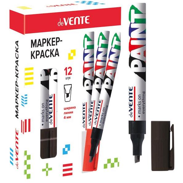 Маркер-краска 4 мм "deVENTE" ЧЕРНЫЙ нитро-основа, скош. наконечник, кр. алюм. корпус, с клипом