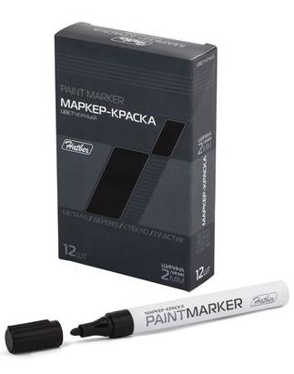 Маркер-краска 4 мм Hatber черный, метал. корпус закругленный пишущий узел