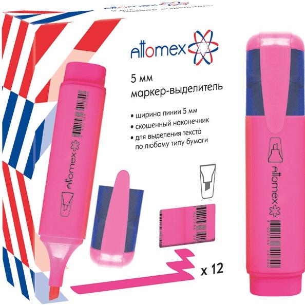 Маркер-текстовыделитель 1-5 мм "Attomex" плоский корпус с клипом, розовый