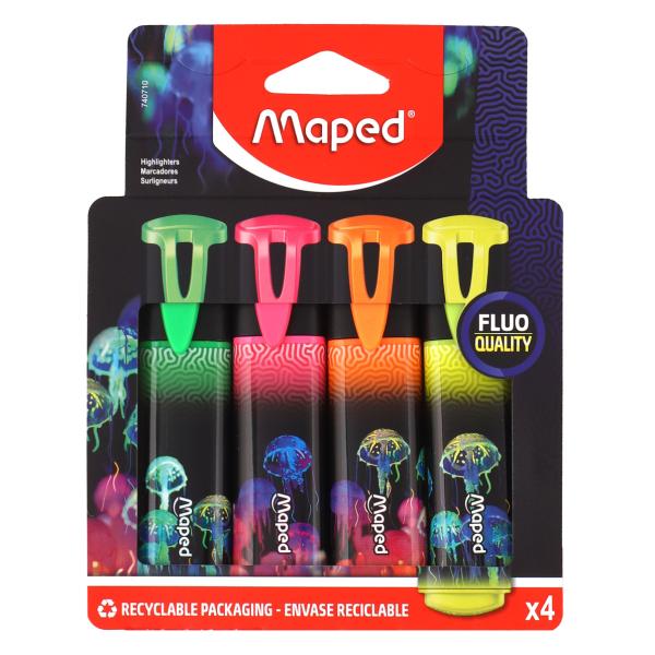 Маркер-текстовыделитель DEEPSEA PARADISE декорированный, 1-5мм, цвета ассорти, 4 штуки, в упаковке с