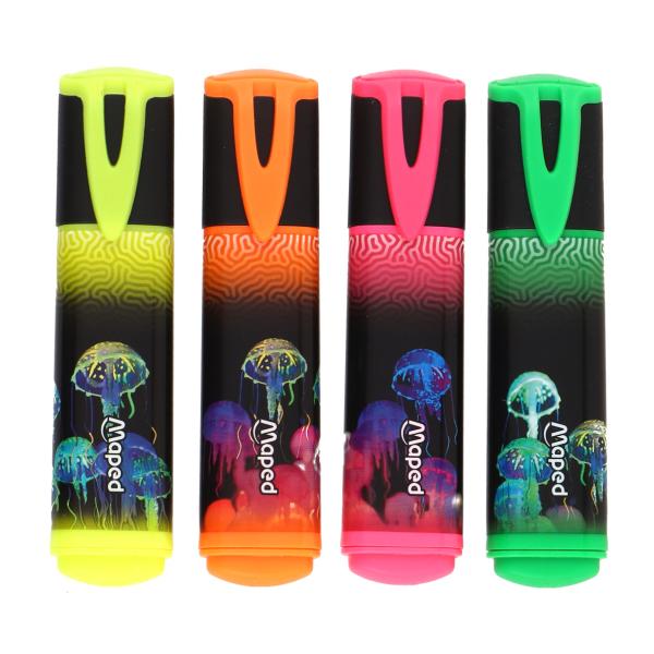 Маркер-текстовыделитель DEEPSEA PARADISE декорированный, 1-5мм, цвета ассорти, 4 штуки, в упаковке с