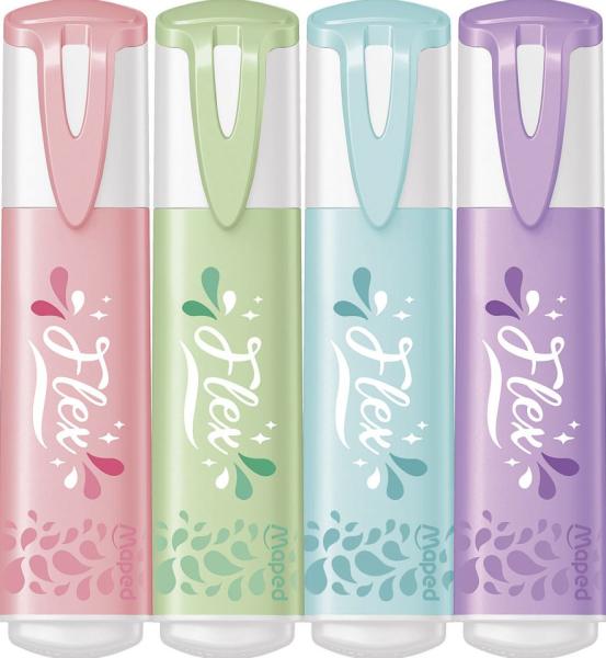 Маркер-текстовыделитель FLUO PEP'S FLEX PASTEL гибкий наконечник, 1-5мм, 4 шт. пастельные цвета ассо