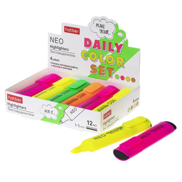 Маркер-текстовыделитель Hatber NEO NEON  1мм/5мм Ассорти