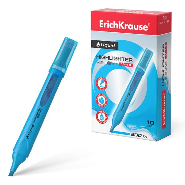 Маркер-текстовыделитель с жидкими чернилами ErichKrause® Liquid Visioline V-14 Neon, голубой (в коро