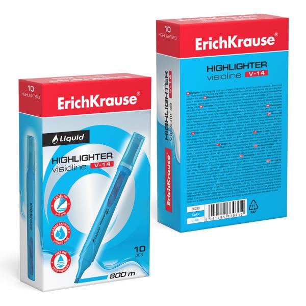 Маркер-текстовыделитель с жидкими чернилами ErichKrause® Liquid Visioline V-14 Neon, голубой (в коро