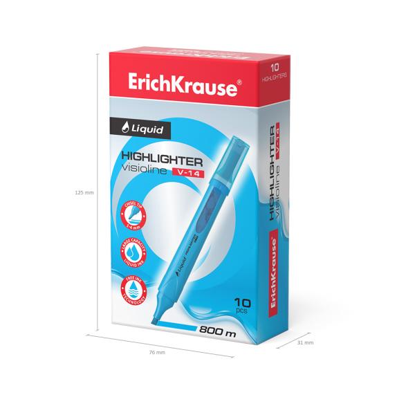Маркер-текстовыделитель с жидкими чернилами ErichKrause® Liquid Visioline V-14 Neon, голубой (в коро
