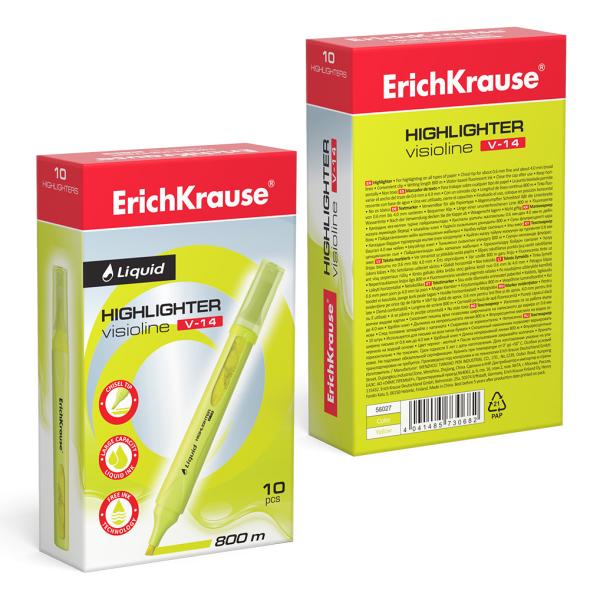 Маркер-текстовыделитель с жидкими чернилами ErichKrause® Liquid Visioline V-14 Neon, желтый