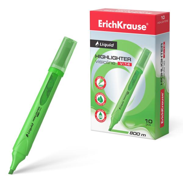 Маркер-текстовыделитель с жидкими чернилами ErichKrause® Liquid Visioline V-14 Neon, зеленый (в коро