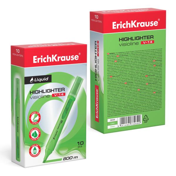 Маркер-текстовыделитель с жидкими чернилами ErichKrause® Liquid Visioline V-14 Neon, зеленый (в коро