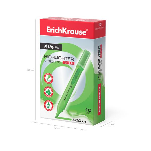 Маркер-текстовыделитель с жидкими чернилами ErichKrause® Liquid Visioline V-14 Neon, зеленый (в коро