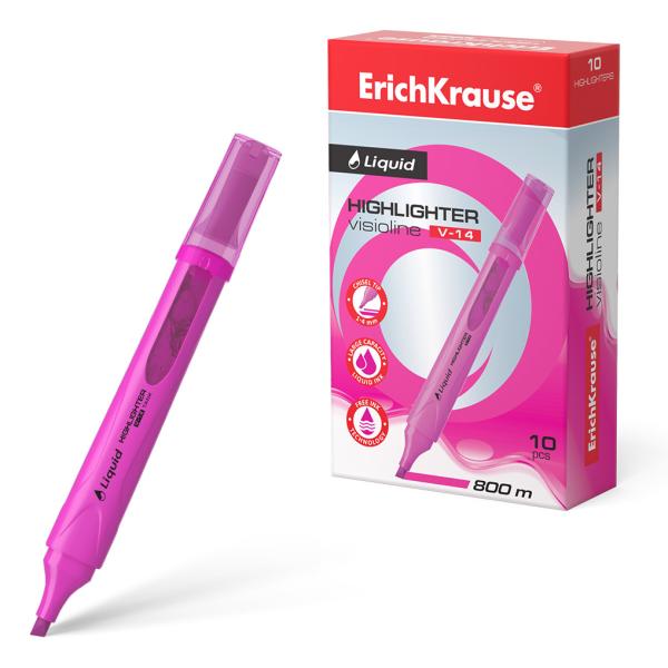 Маркер-текстовыделитель с жидкими чернилами ErichKrause® Liquid Visioline V-14 Neon, розовый (в коро