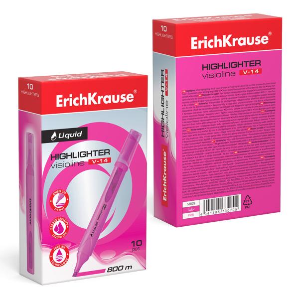 Маркер-текстовыделитель с жидкими чернилами ErichKrause® Liquid Visioline V-14 Neon, розовый (в коро