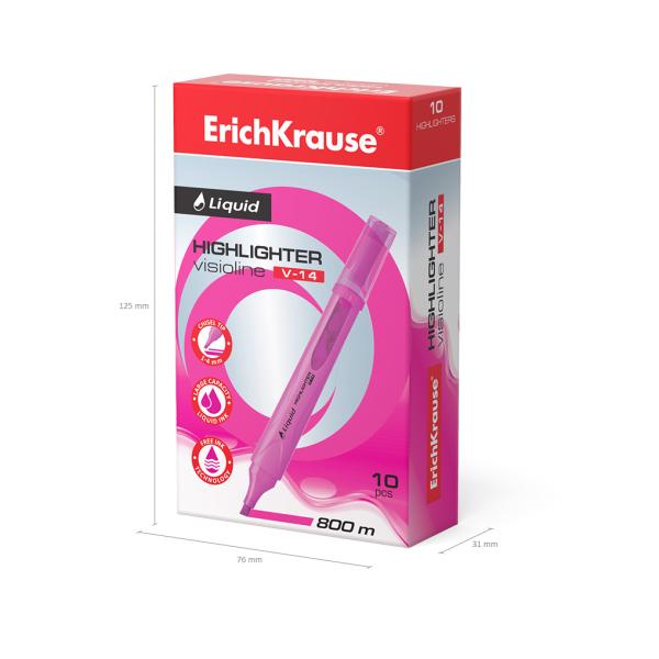 Маркер-текстовыделитель с жидкими чернилами ErichKrause® Liquid Visioline V-14 Neon, розовый (в коро