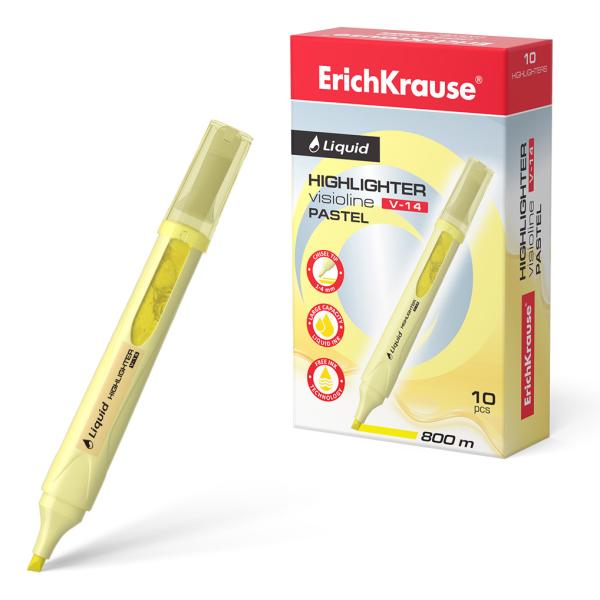Маркер-текстовыделитель с жидкими чернилами ErichKrause® Liquid Visioline V-14 Pastel, желтый (в кор