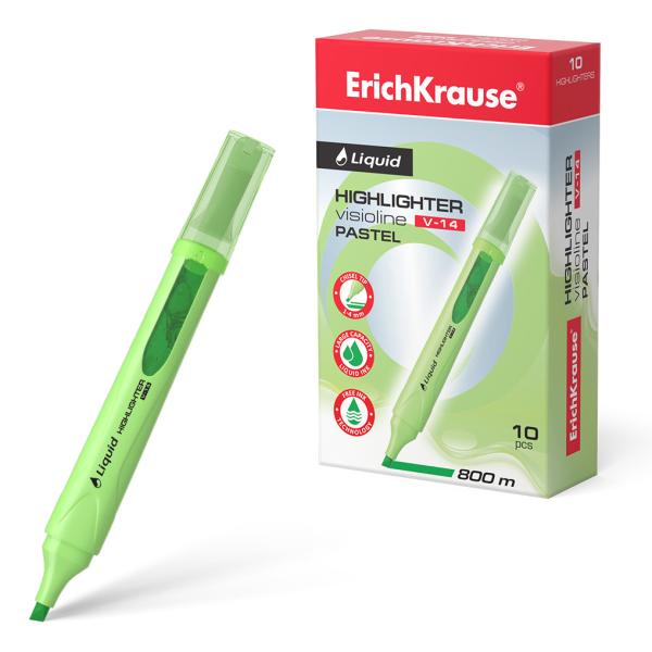 Маркер-текстовыделитель с жидкими чернилами ErichKrause® Liquid Visioline V-14 Pastel, зеленый (в ко
